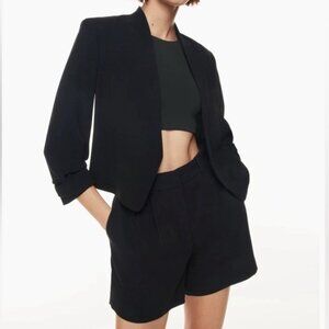 Aritzia Babaton Power Waist Blazer Black  Open Front Jacket Cropped Crepe Size 6
